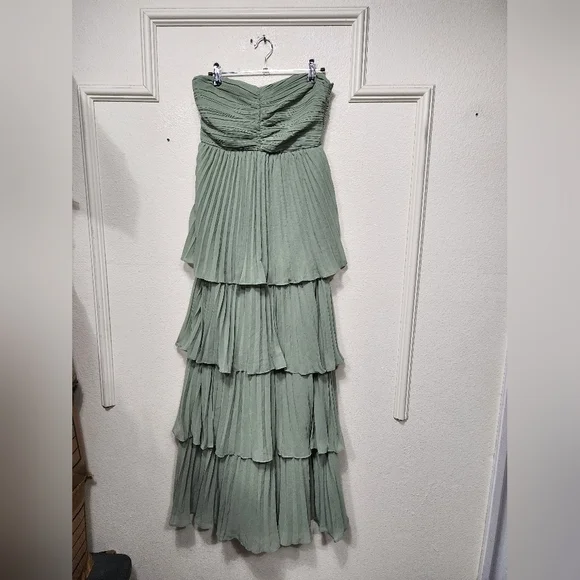 Lulus Seriously Sensational Sage Brush Strapless Tiered Maxi Dress Wedding Prom - Picture 6 of 8